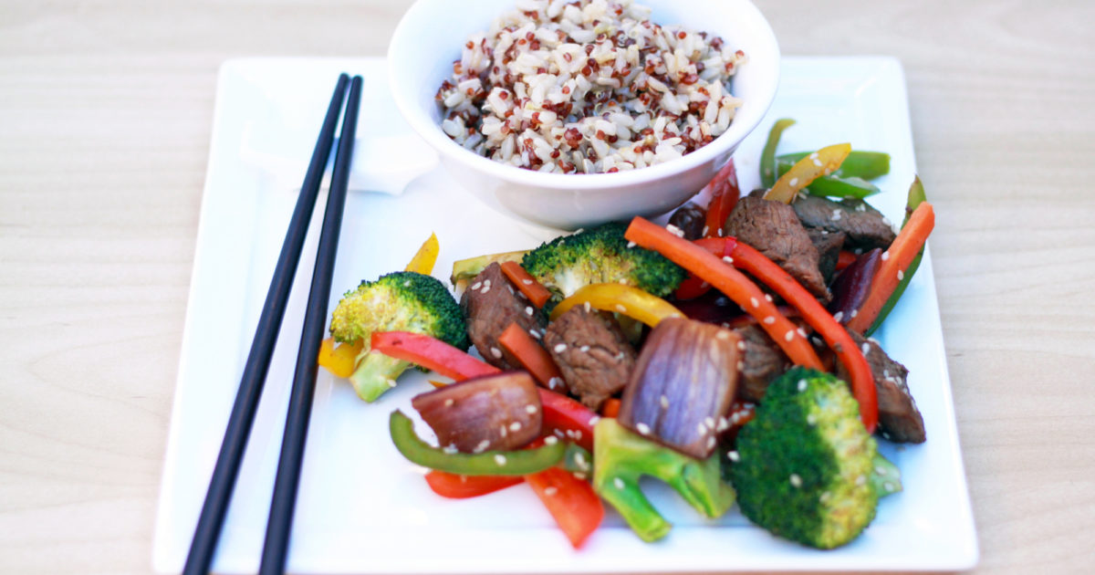 Beef and vegetable stir fry with quinoa • Heart Research Institute UK