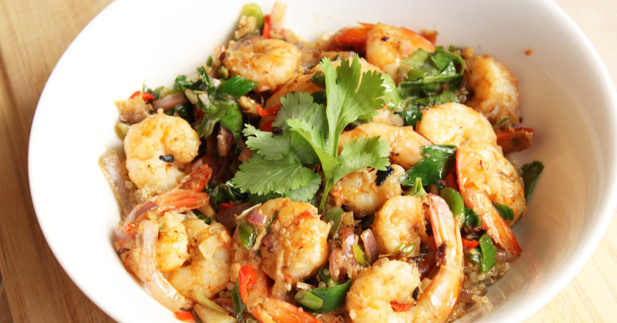 Coriander prawns, quinoa and lime • Heart Research Institute UK